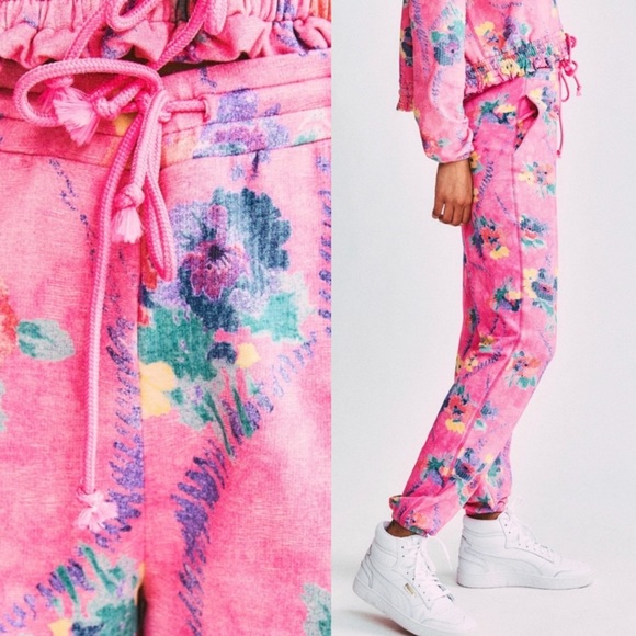 LoveshackFancy x Beach Riot Banded Sweatpants in Hints of Hibiscus - Picture 4 of 7